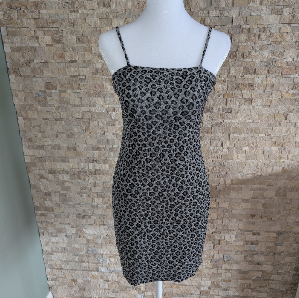 Vintage Rocket Candy Y2K Leopard Spaghetti Strap Square Neck Mini Dress USA Rare